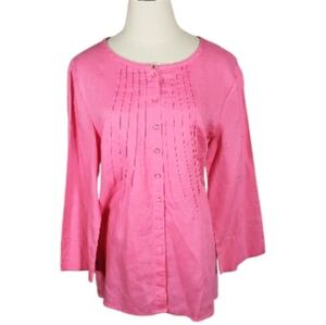 Choices Pink Linen Flowy Tunic Top L Coastal Spring Summer Preppy Casual Beachy